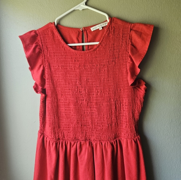 Large English Factory Red Smocked Dress - Picture 3 of 6